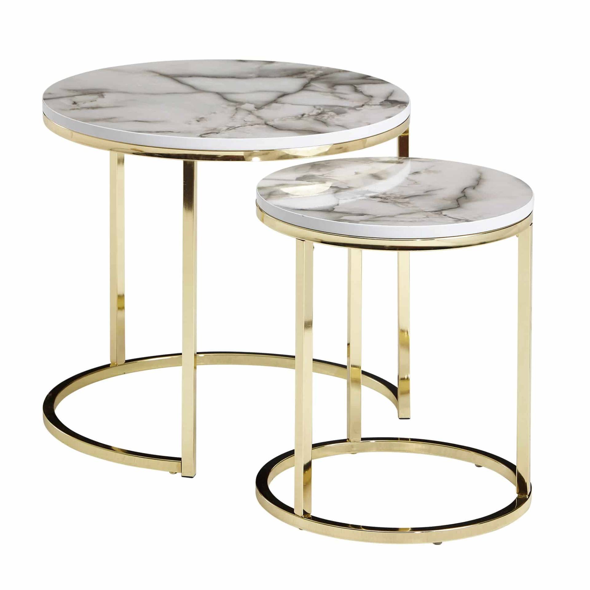 Design Beistelltisch 2er Set Weiß Marmor Optik Rund von Wohnling