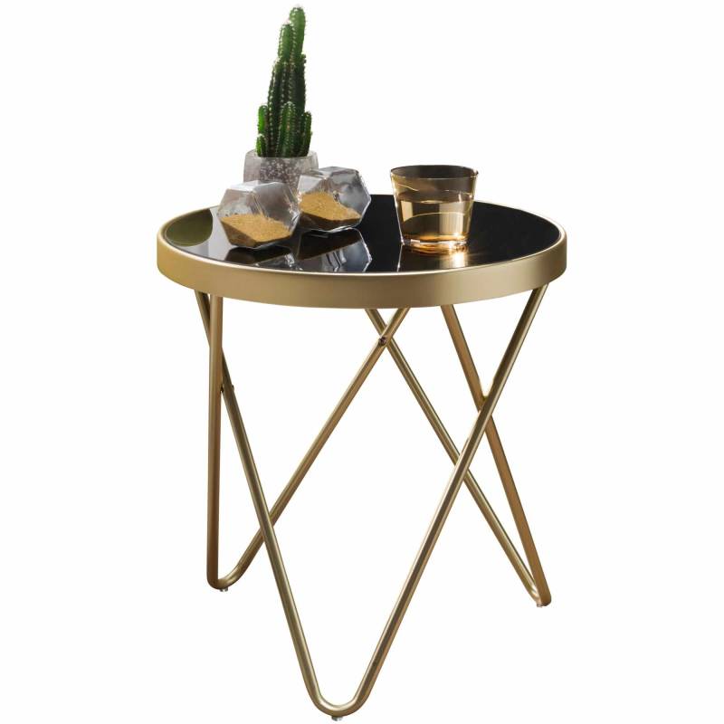 Design Beistelltisch PARMA 42x46x42cm Couchtisch Rund Schwarz/Matt Gold von Wohnling