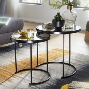 Design Beistelltisch Rund Ø 50/42 cm - 2 teilig Schwarz mit Spiegel Glas von Wohnling