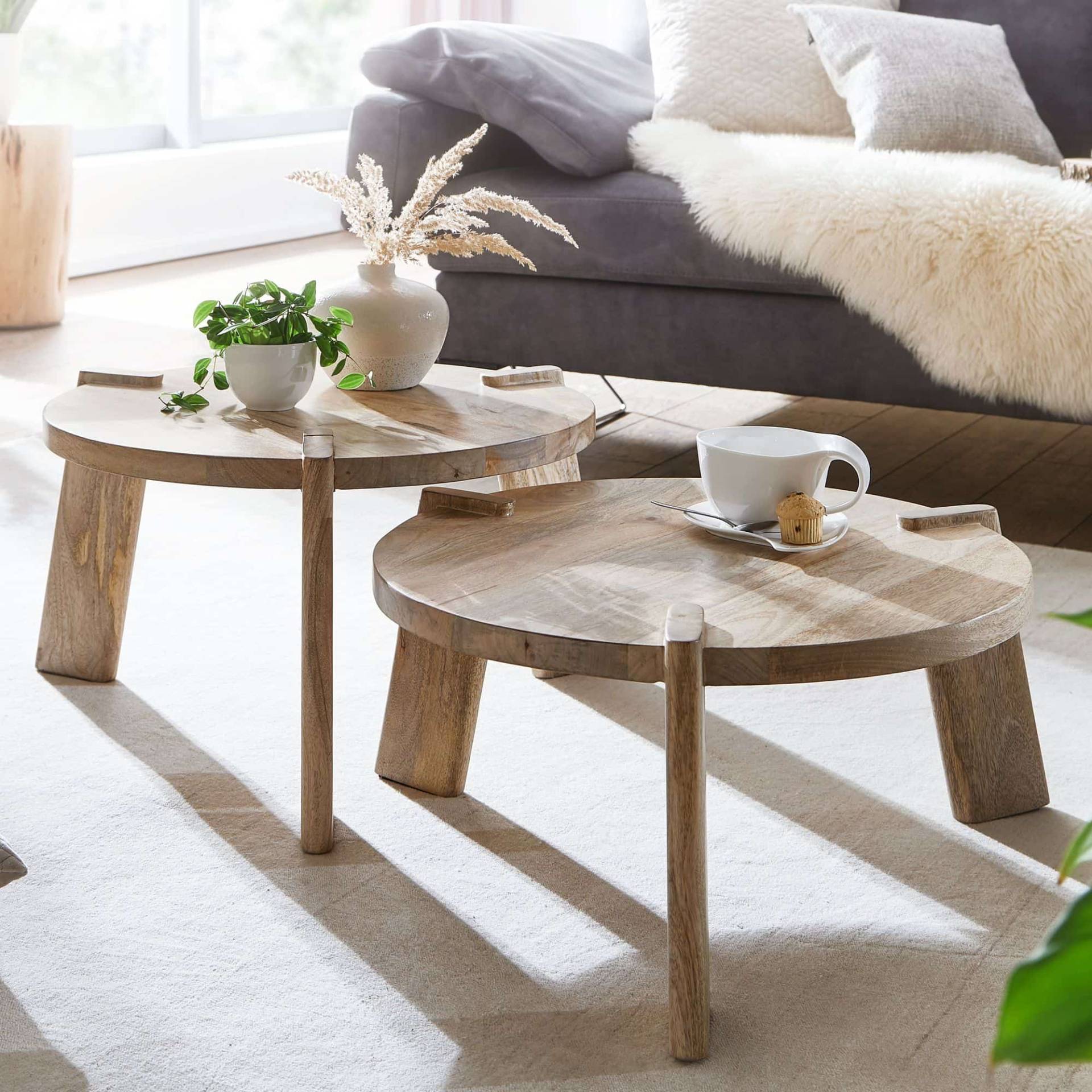 Design Couchtisch 2er Set Mango Massivholz Wohnzimmertisch Hell Design Couchtisch 2er Set Mango Massivholz Wohnzimmertisch Hell von Wohnling