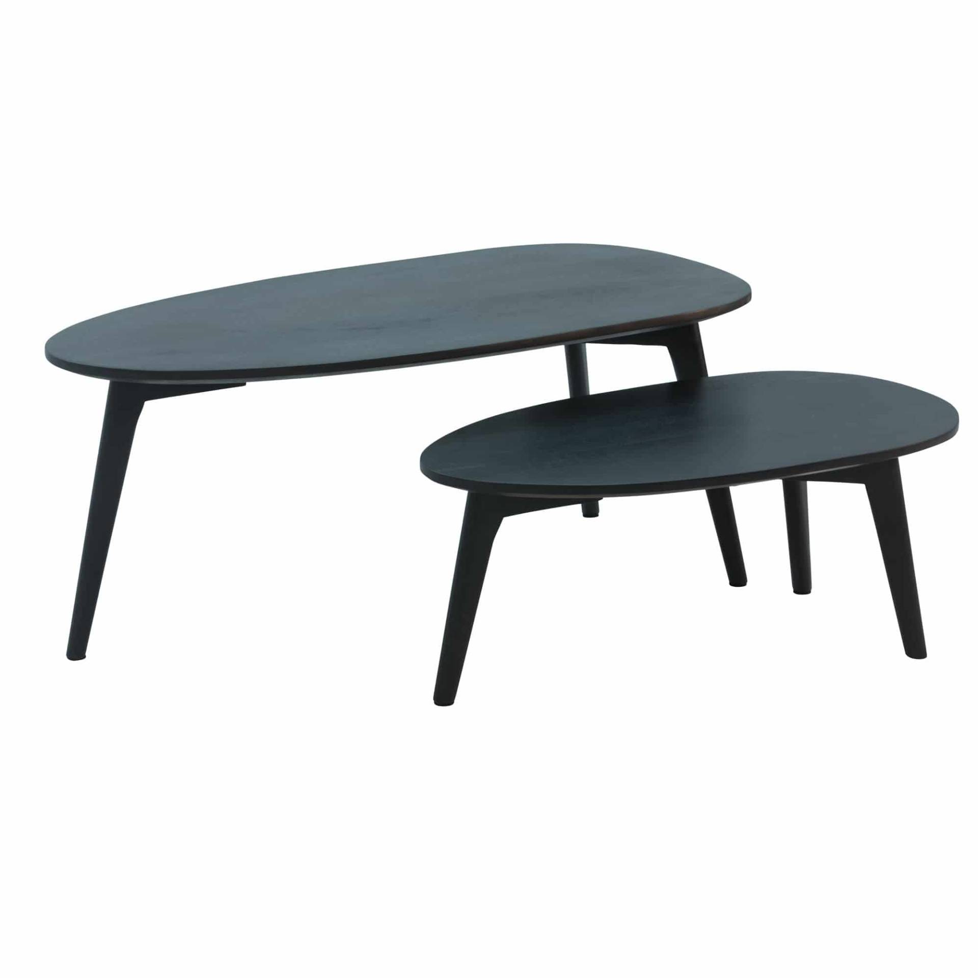 Design Couchtisch 2er Set Mango Massivholz Wohnzimmertisch Schwarz von Wohnling