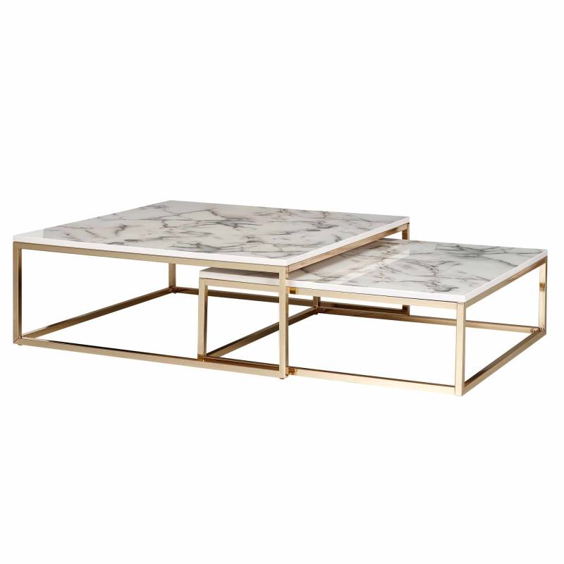 Design Couchtisch 2er Set Weiß Marmor Optik Eckig von Wohnling