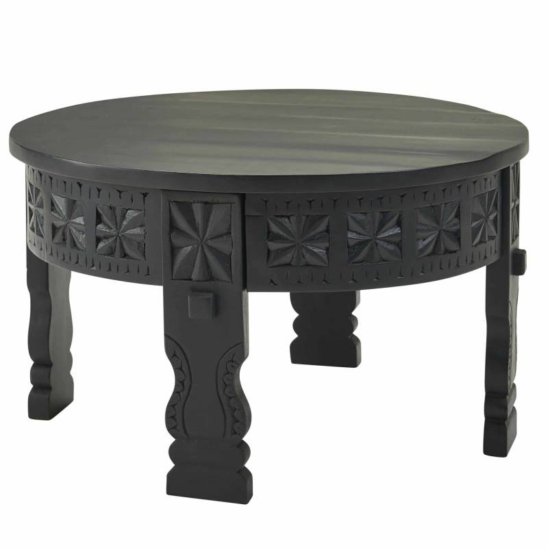Design Couchtisch 60x36x60 cm Mango Massivholz Sofatisch Rund Schwarz von Wohnling