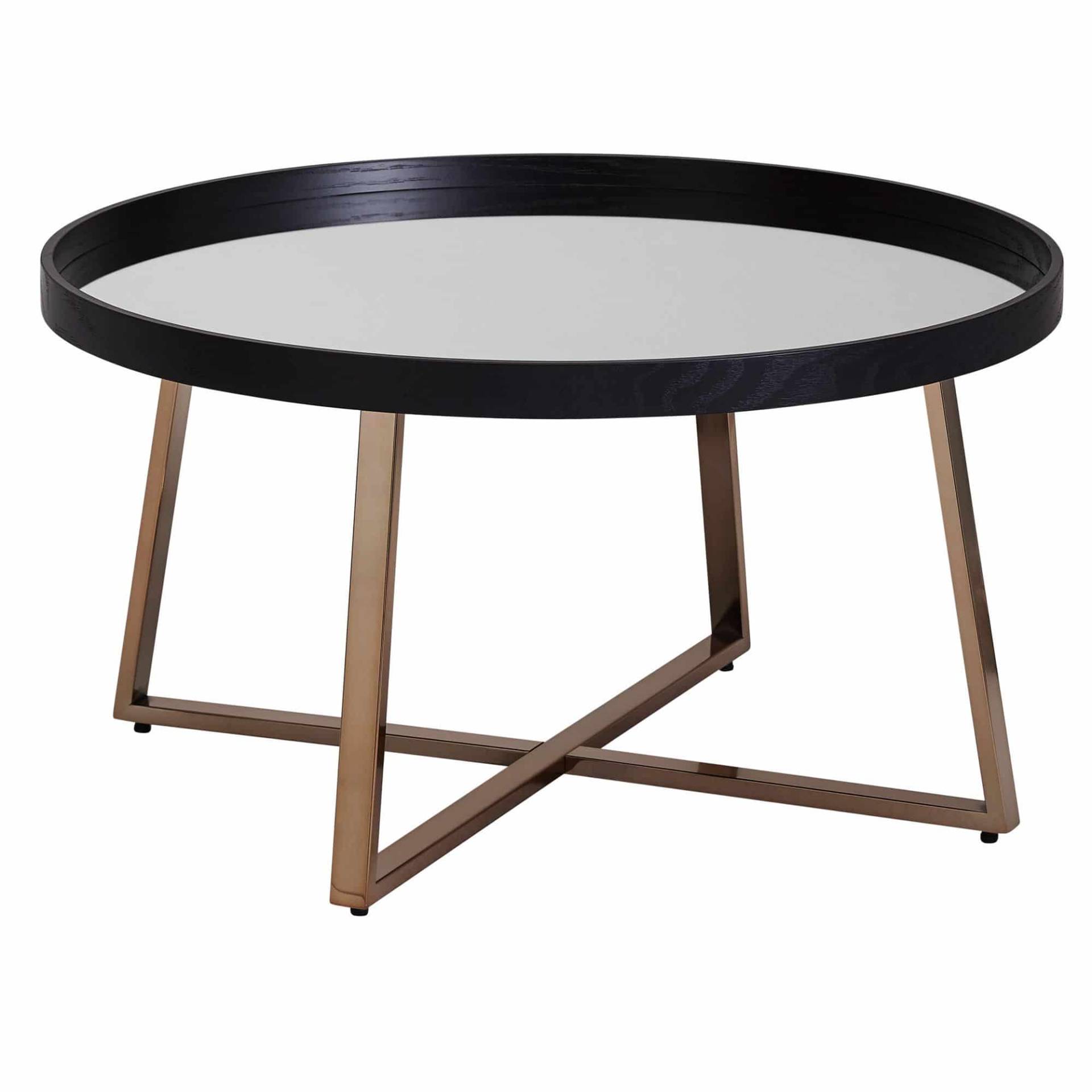 Design Couchtisch Rund Ø 78 cm Dunkel-Gold mit Spiegel Glasplatte von Wohnling