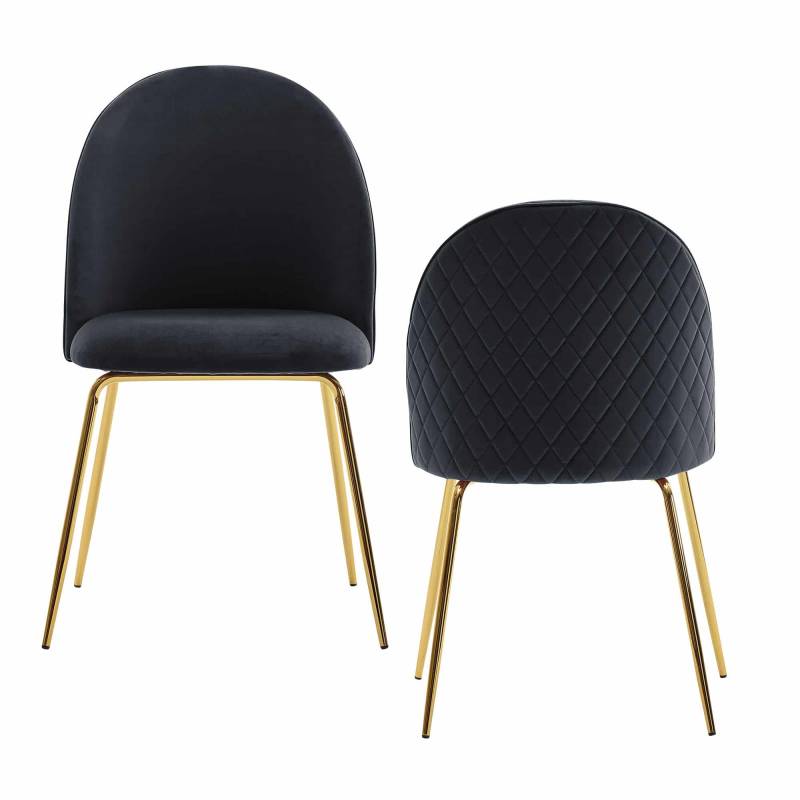 Design Esszimmerstuhl 2er Set Samt Schwarz Gepolstert von Wohnling