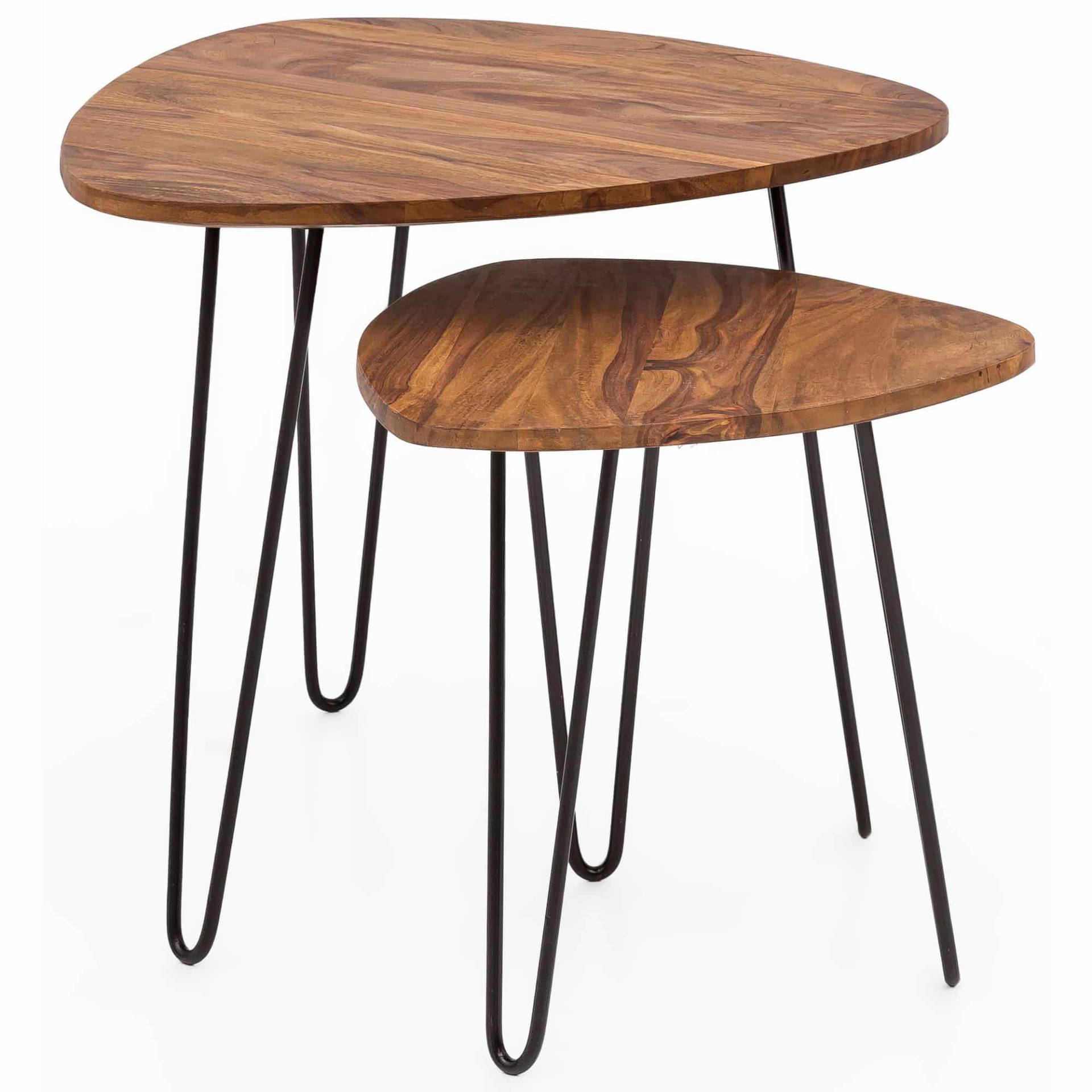 Design Satztisch WL5.659 Sheesham Metall Beistelltisch 2er Set Klein von Wohnling