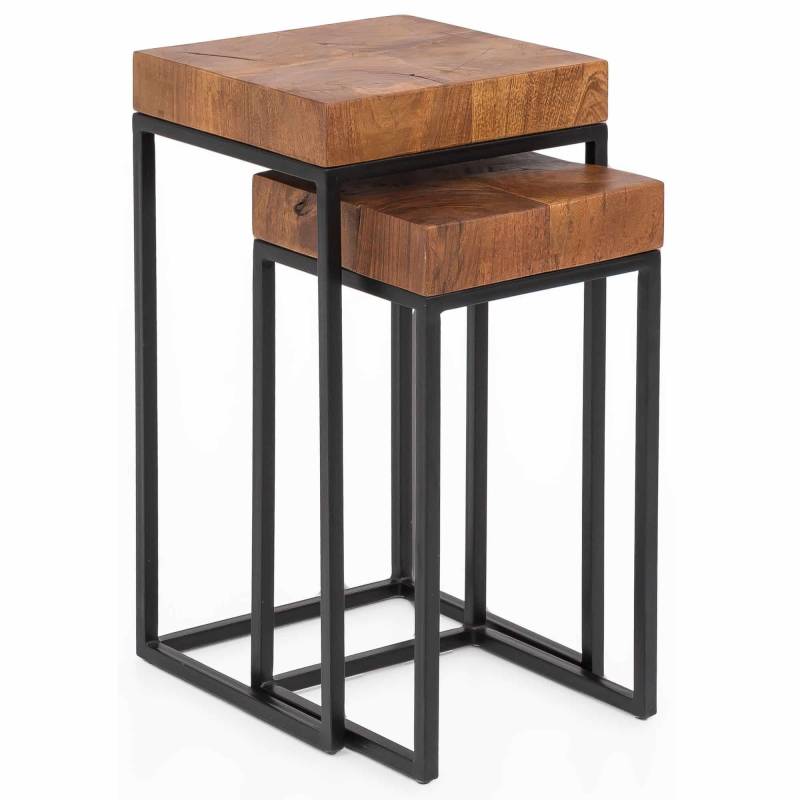 Design Satztisch WL5.660 Sheesham Metall Beistelltisch 2er Set Klein von Wohnling