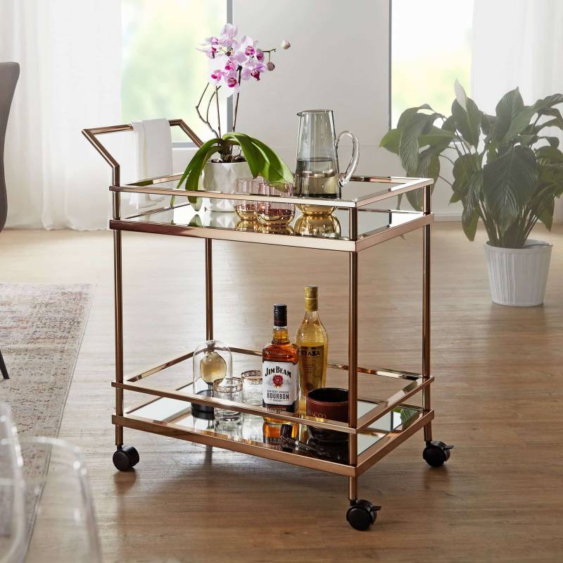 Design Servierwagen Dunkles Gold 2 Ebenen mit Bremsen von Wohnling