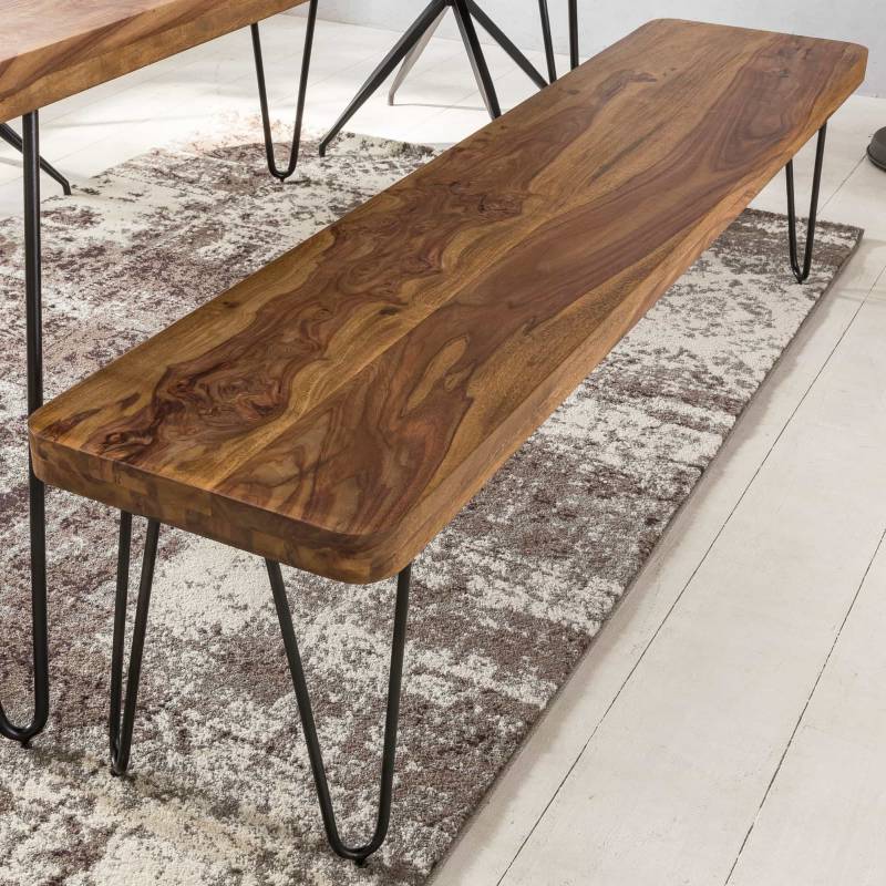 Esszimmer Sitzbank BAGLI Massiv-Holz Sheesham 160 x 45 x 40 cm Holz-Bank Natur-Produkt Küchenbank im Landhaus-Stil von Wohnling