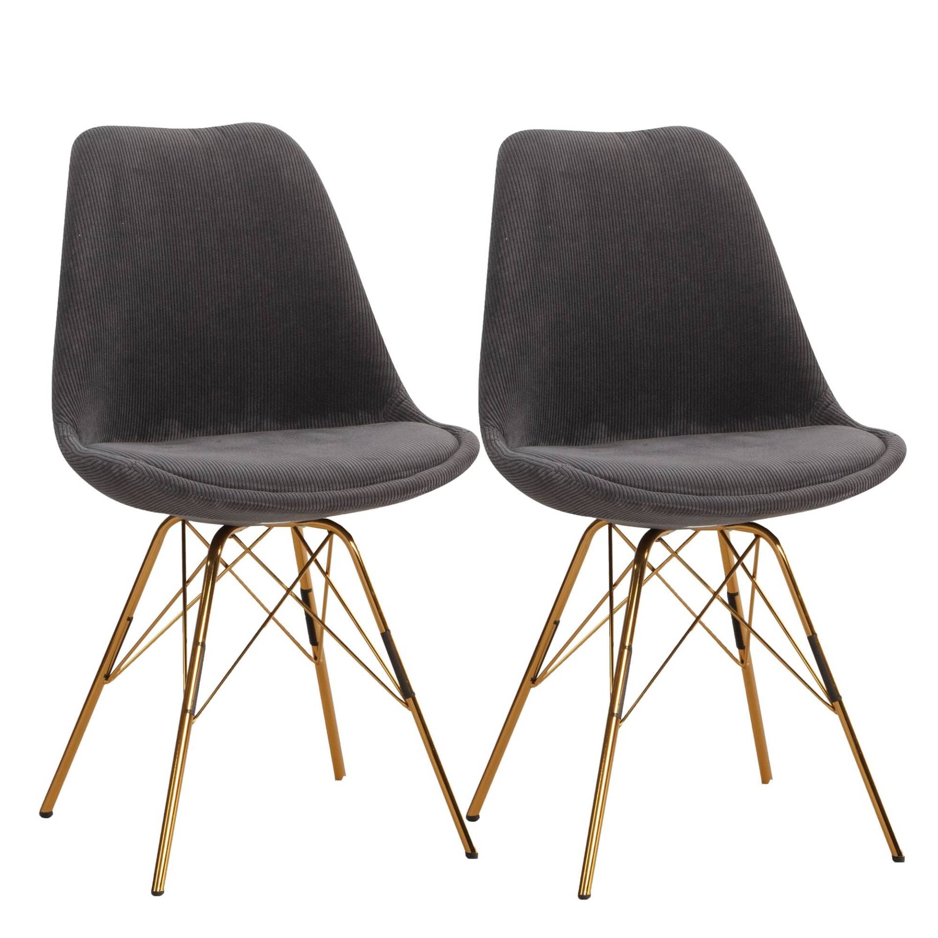 Esszimmerstuhl 2er Set Cara Cord Anthrazit Goldbeine Skandinavisches Design von Wohnling
