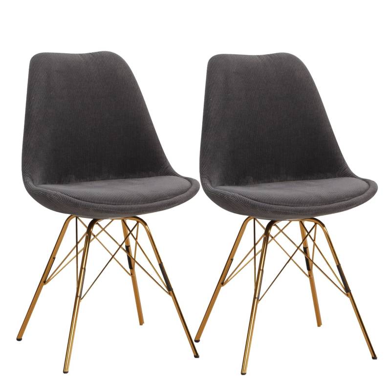 Esszimmerstuhl 2er Set Cara Cord Anthrazit Goldbeine Skandinavisches Design von Wohnling