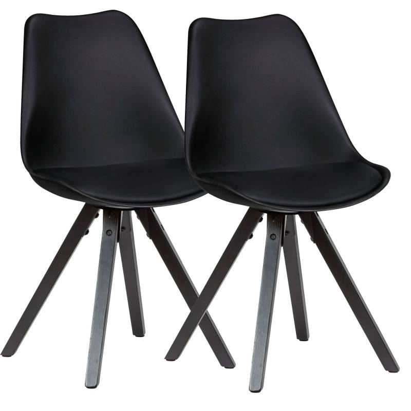 Esszimmerstuhl 2er Set Retro Skandinavisch Kunstleder Schwarz gepolstert von Wohnling