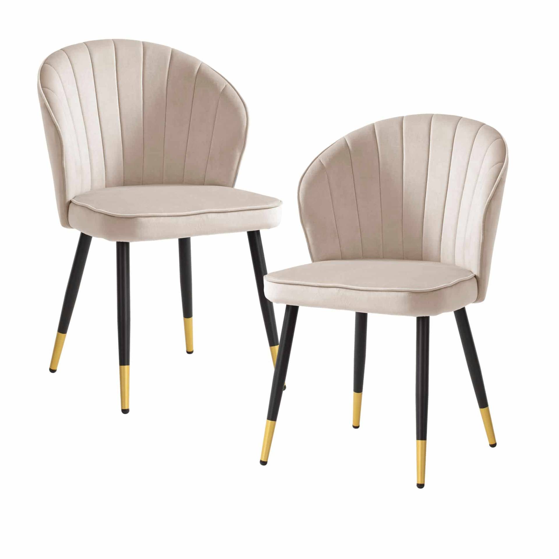 Esszimmerstuhl 2er Set Samt Beige Küchenstuhl mit Metallbeinen Esszimmerstuhl 2er Set Samt Beige Küchenstuhl mit Metallbeinen von Wohnling