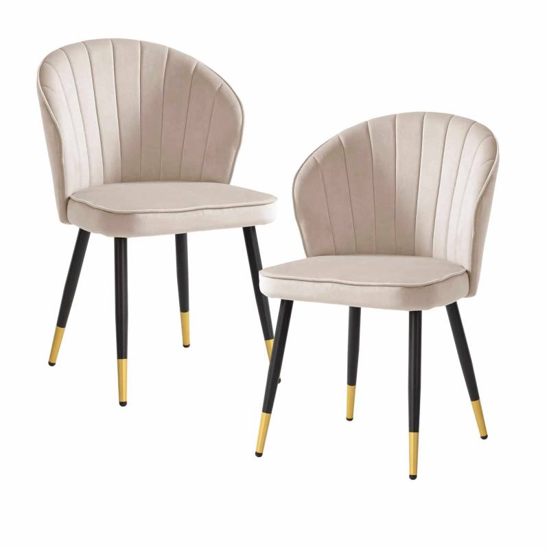 Esszimmerstuhl 2er Set Samt Beige Küchenstuhl mit Metallbeinen von Wohnling