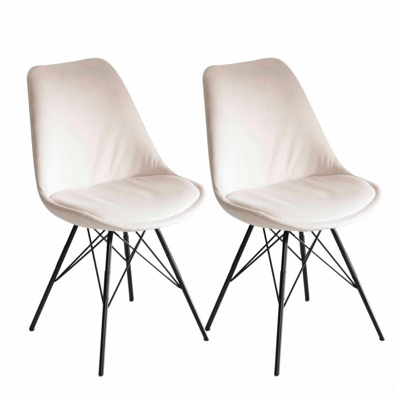 Esszimmerstuhl 2er Set Samt Beige Küchenstuhl mit schwarzen Beinen von Wohnling