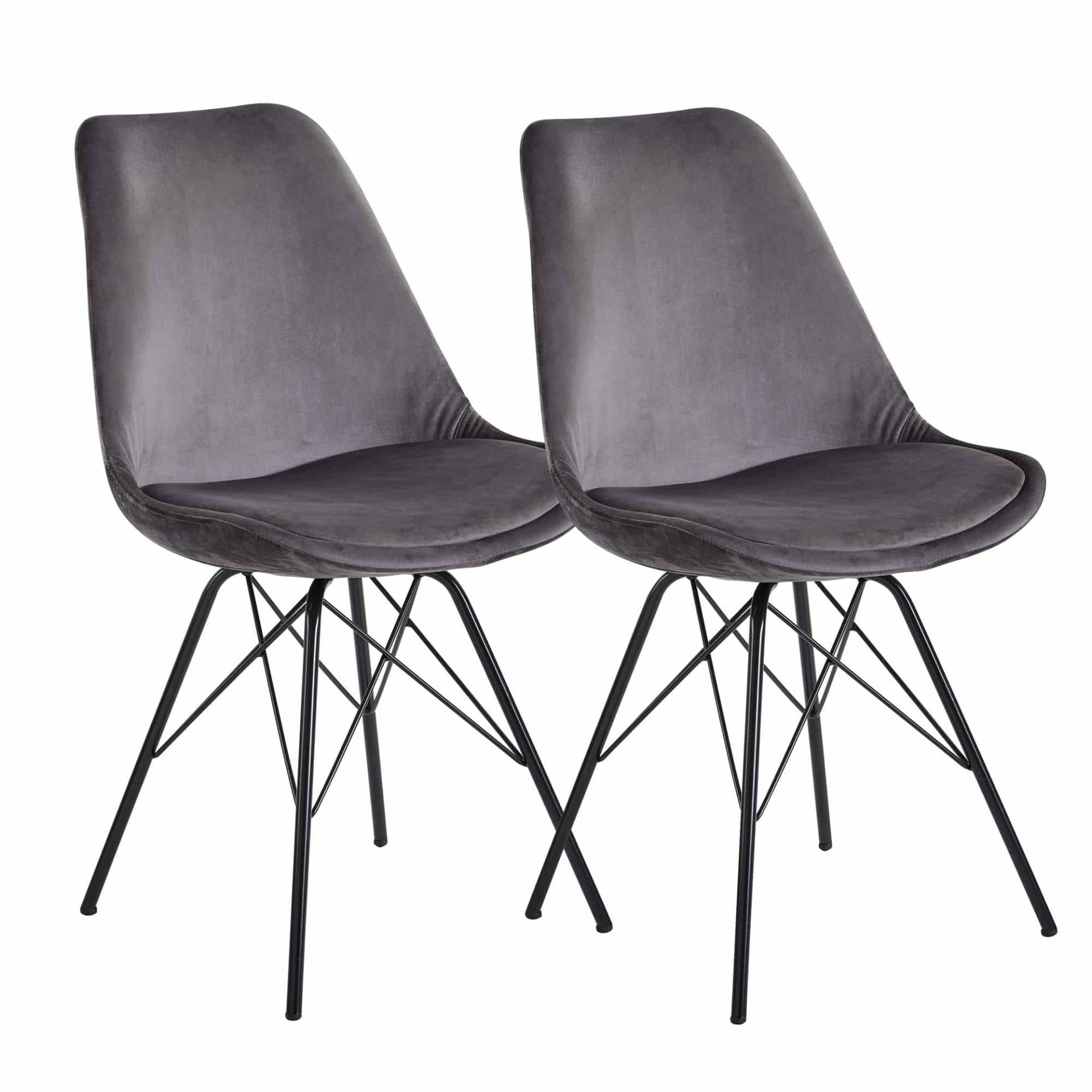 Esszimmerstuhl 2er Set Samt Grau Küchenstuhl mit schwarzen Beinen Esszimmerstuhl 2er Set Samt Grau Küchenstuhl mit schwarzen Beinen von Wohnling