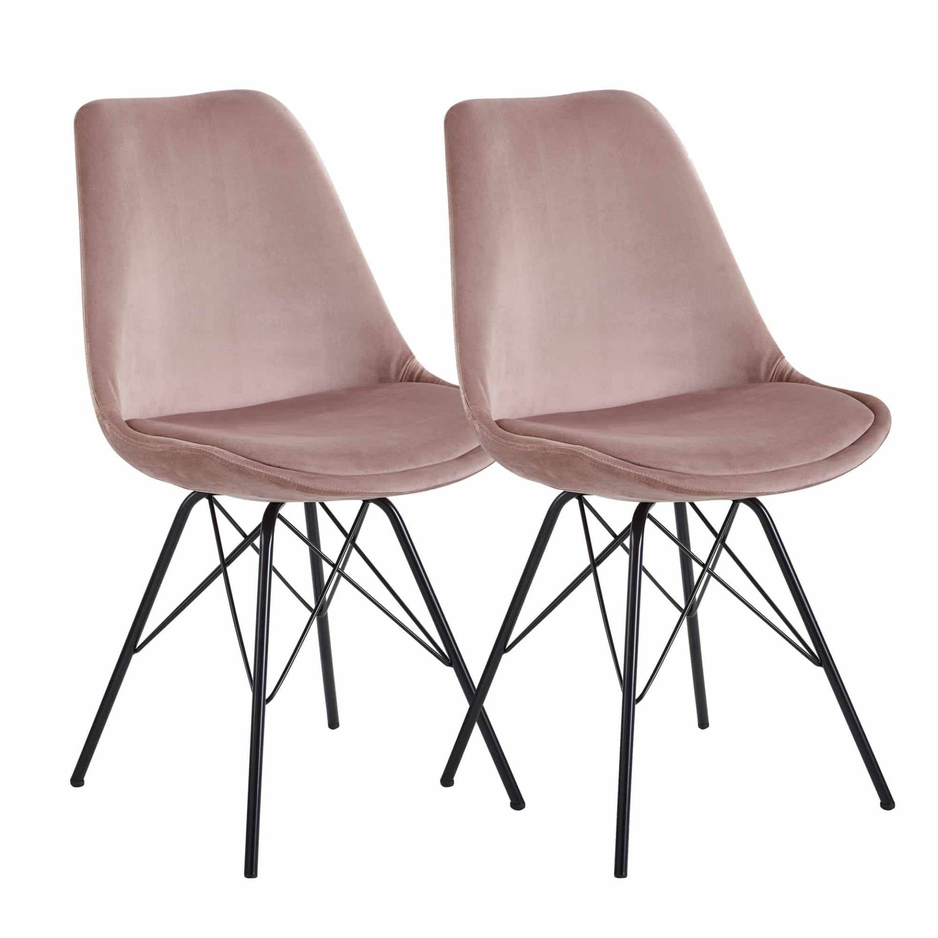Esszimmerstuhl 2er Set Samt Rosa Küchenstuhl mit schwarzen Beinen Esszimmerstuhl 2er Set Samt Rosa Küchenstuhl mit schwarzen Beinen von Wohnling