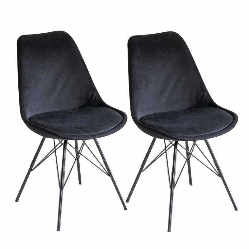Esszimmerstuhl 2er Set Samt Schwarz Küchenstuhl mit schwarzen Beinen von Wohnling