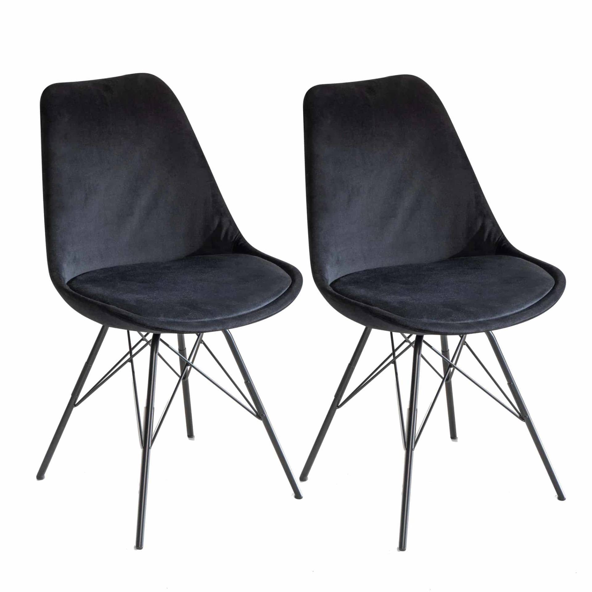 Esszimmerstuhl 2er Set Samt Schwarz Küchenstuhl mit schwarzen Beinen Esszimmerstuhl 2er Set Samt Schwarz Küchenstuhl mit schwarzen Beinen von Wohnling