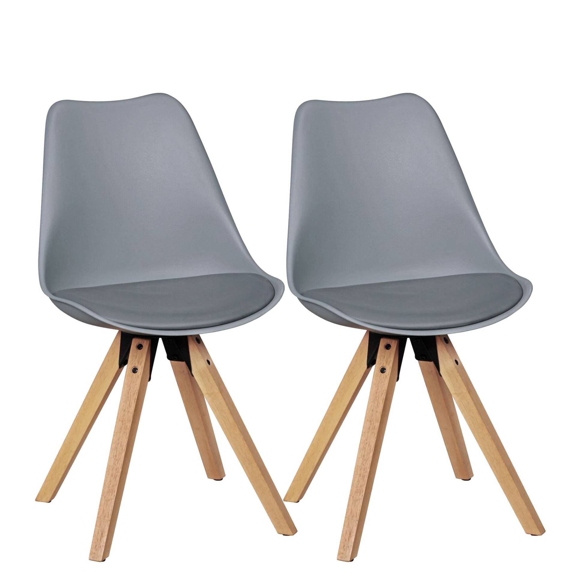 Esszimmerstuhl Set LIMA 2er Kunstleder gepolstert Grau Skandinavisch Retro von Wohnling