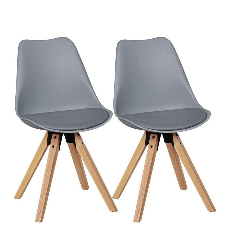 Esszimmerstuhl Set LIMA 2er Kunstleder gepolstert Grau Skandinavisch Retro von Wohnling