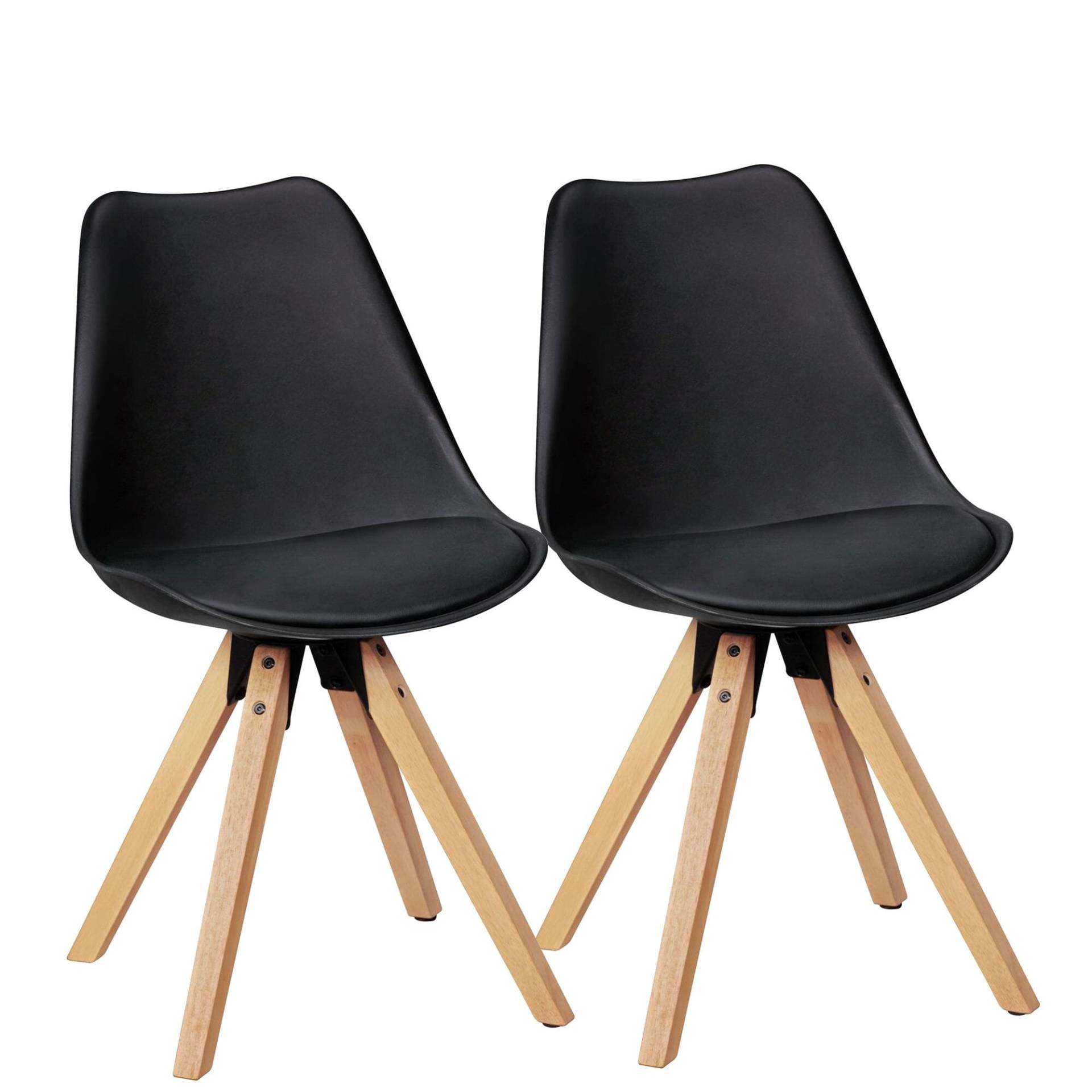 Esszimmerstuhl Set LIMA 2er Kunstleder gepolstert Schwarz Skandinavisch Retro von Wohnling