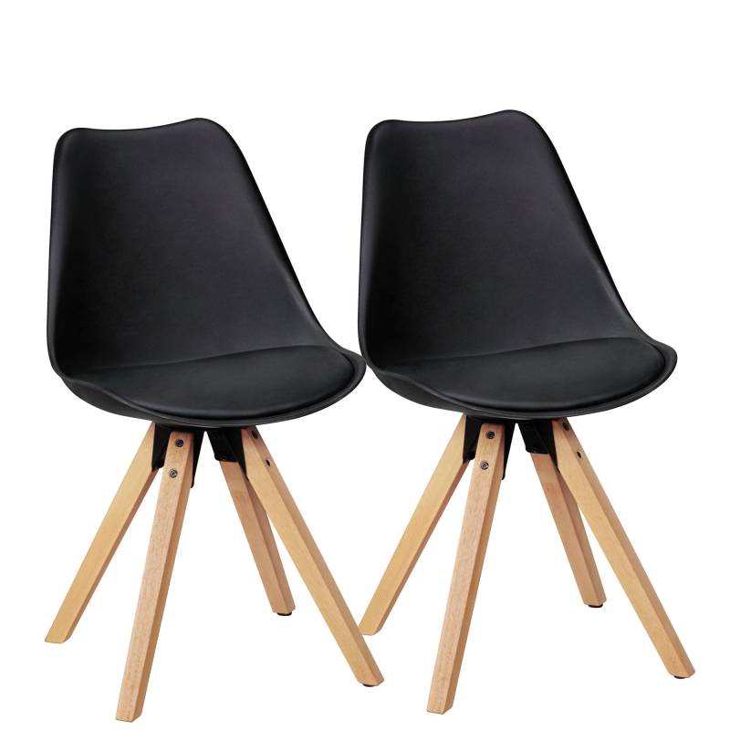 Esszimmerstuhl Set LIMA 2er Kunstleder gepolstert Schwarz Skandinavisch Retro von Wohnling