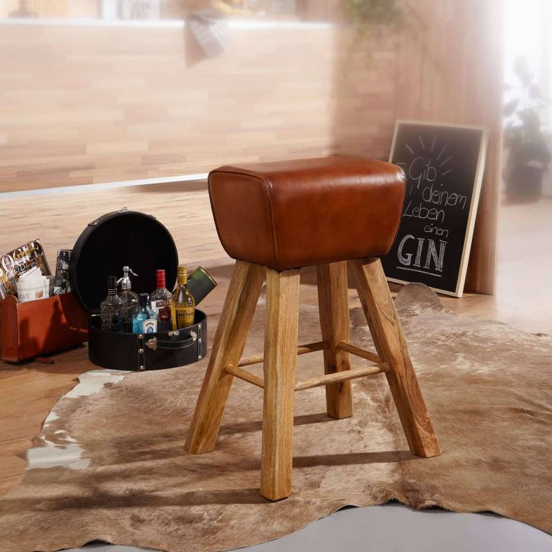 Exklusiver Turnbock-Barhocker – Handgefertigtes Design aus Echtleder und Massivholz von Wohnling