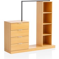Garderobe Eiche 145 cm Kleiderschrank Schubläden Kleiderstange Regal von Wohnling