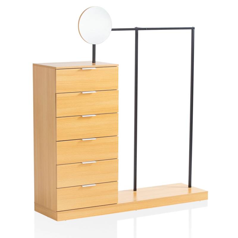 Garderobe Eiche-Dekor 145x165x40cm Flur Modern mit Kommode Kleiderstange Spiegel von Wohnling