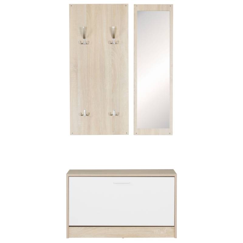 Garderobe Salerno mit Spiegel & Schuhschrank Spanplatte Sonoma Modern Flur-Komplettgarderobe Garderobe Salerno mit Spiegel & Schuhschrank Spanplatte Sonoma Modern Flur-Komplettgarderobe von Wohnling