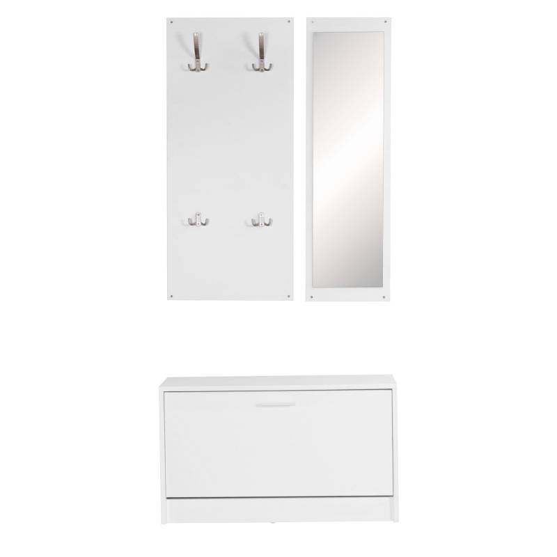 Garderobe Salerno mit Spiegel & Schuhschrank Spanplatte Weiß Modern Flur von Wohnling