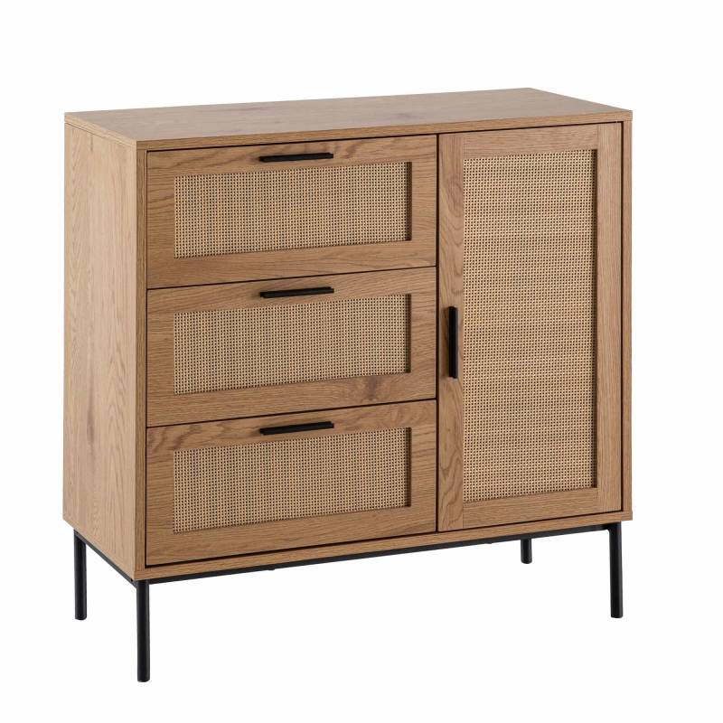 Kommode 80x82x36 cm Flurkommode Eiche-Dekor & Rattan von Wohnling