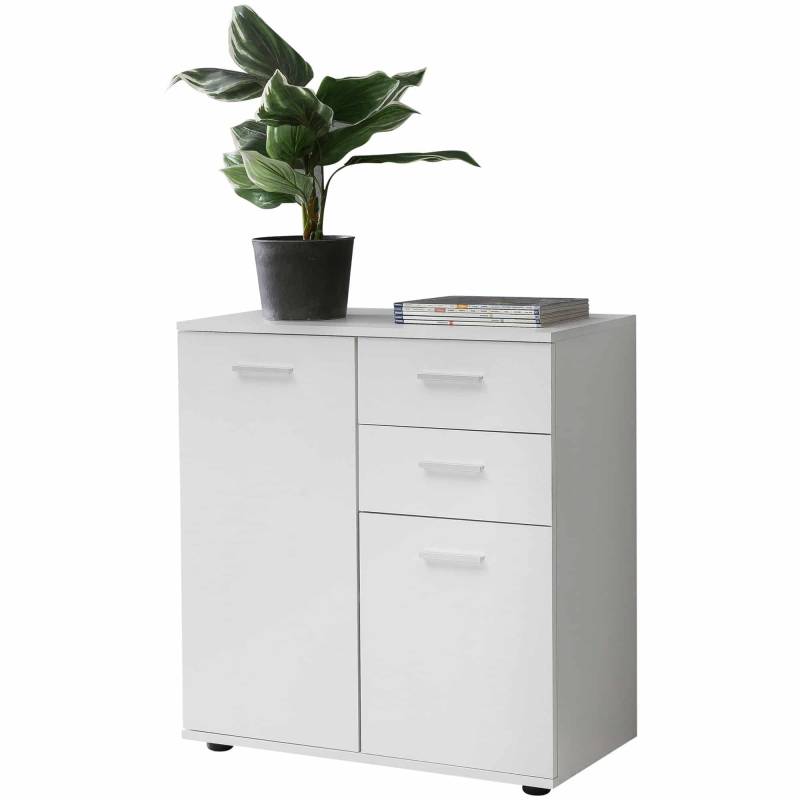 Kommode mit Türen & Schubladen 71x78x35,5cm Schrank Holz Weiß von Wohnling
