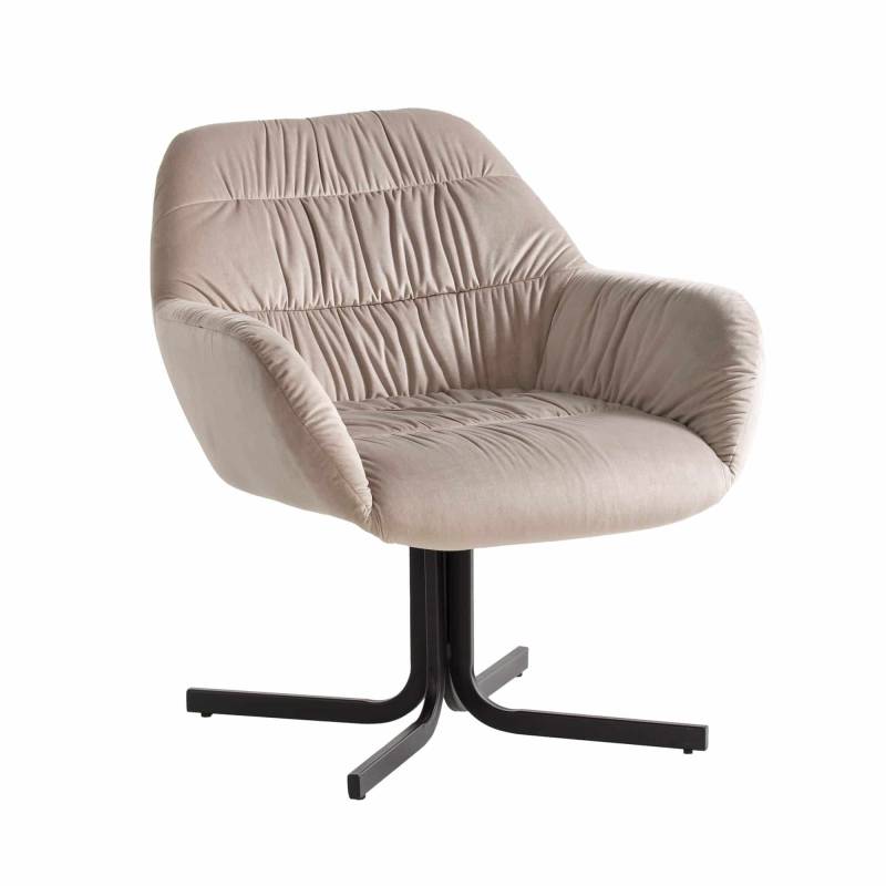 Loungesessel Samt Beige Design Clubsessel mit Metallbeine von Wohnling