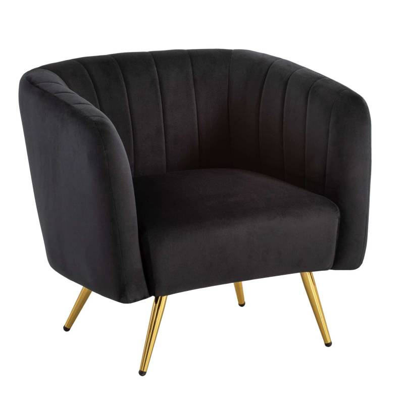 Loungesessel Samt Schwarz Design Clubsessel mit Metallbeine von Wohnling