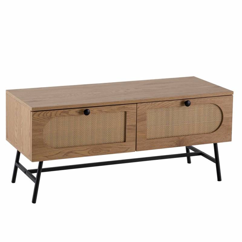 Lowboard 100x45x40 cm TV-Kommode mit Eiche-Dekor & Rattan von Wohnling