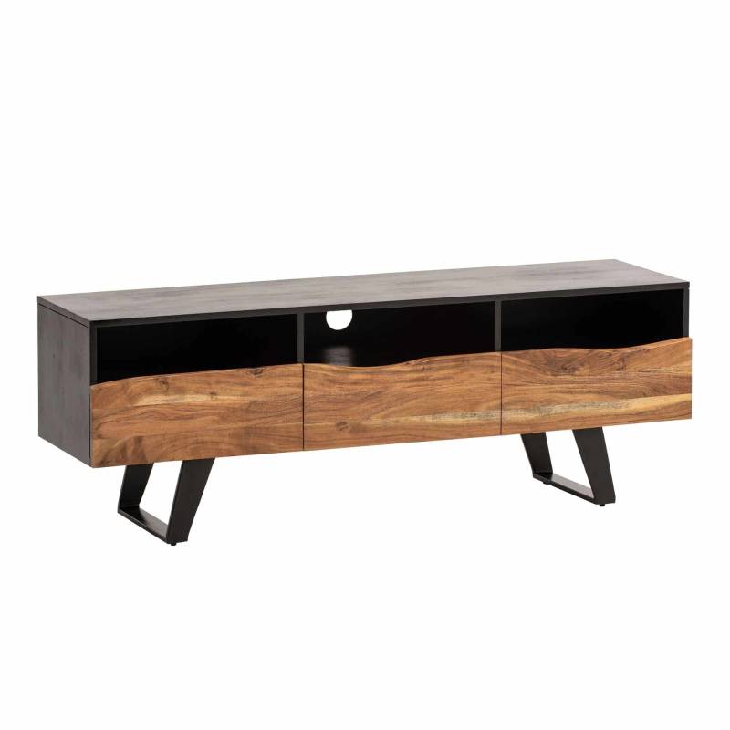 Lowboard Akazie Massivholz 140x50x40 cm Baumkante TV-Kommode Schwarz von Wohnling