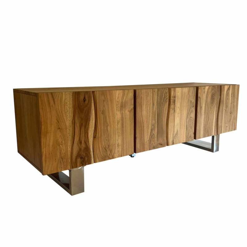 Lowboard Akazie Massivholz 160x56x46 cm TV-Kommode mit drei Türen von Wohnling