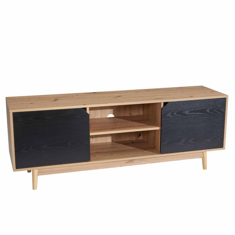 Lowboard Eiche-Dekor Schwarz 150x55x40 cm TV-Kommode Modern von Wohnling