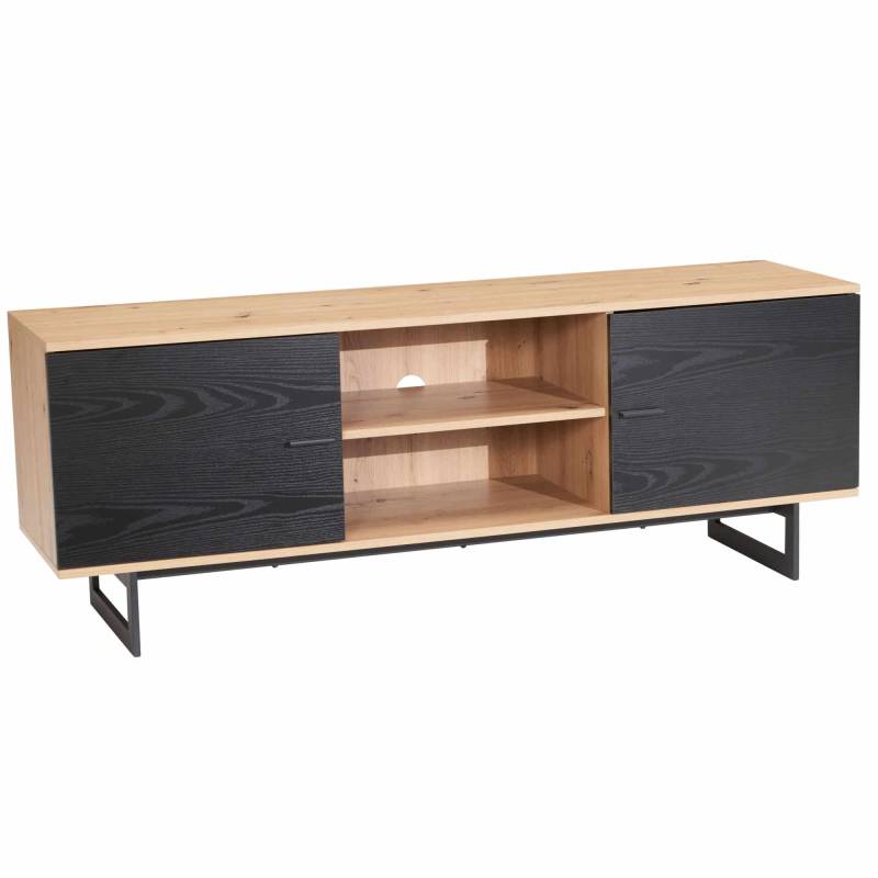 Lowboard Eiche-Dekor Schwarz 150x55x40 cm TV-Kommode Modern von Wohnling