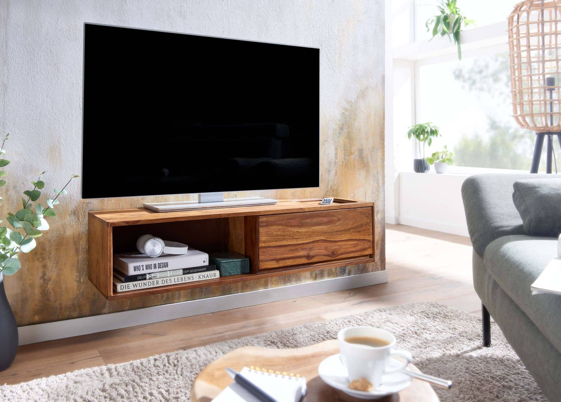 Lowboard Hängend Sheesham Massivholz 108x25x34 cm TV-Schrank Braun Lowboard Hängend Sheesham Massivholz 108x25x34 cm TV-Schrank Braun von Wohnling
