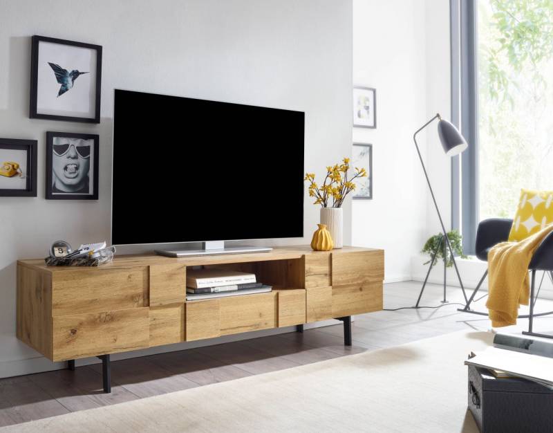 Lowboard Holz Eiche-Dekor 160x46x43 cm TV-Kommode mit zwei T?ren von Wohnling