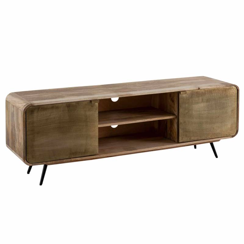 Lowboard Mango Massivholz 160x55x41 cm TV-Kommode mit zwei punzierten Türen von Wohnling