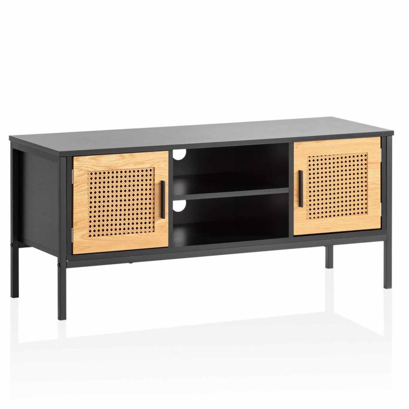 Lowboard Schwarz / Eiche mit Wiener Geflecht 110x48x40 cm TV-Kommode Zeitlos von Wohnling