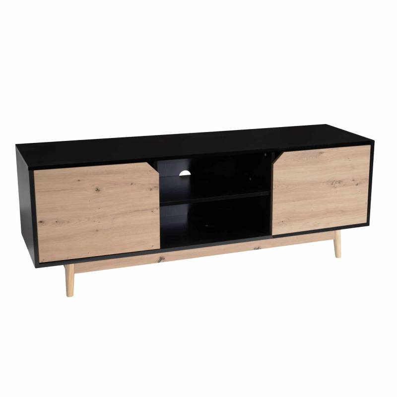 Lowboard Schwarz Eiche-Dekor 150x55x40 cm TV-Kommode Modern von Wohnling