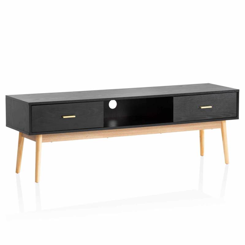 Lowboard Schwarz mit Eiche-Dekor 150x50x40 cm TV-Kommode Modern von Wohnling