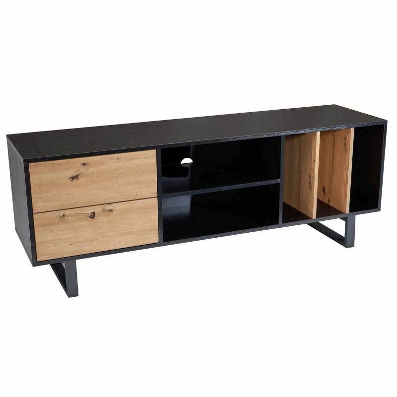 Lowboard Schwarz mit Eiche-Dekor 150x55x40 cm TV-Kommode Modern von Wohnling