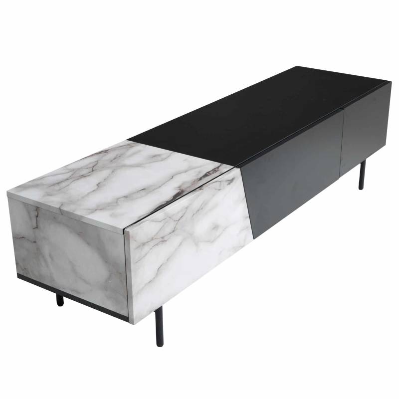 Lowboard Schwarz mit Marmor-Dekor in Weiß 150x40x40 cm TV-Kommode Modern von Wohnling