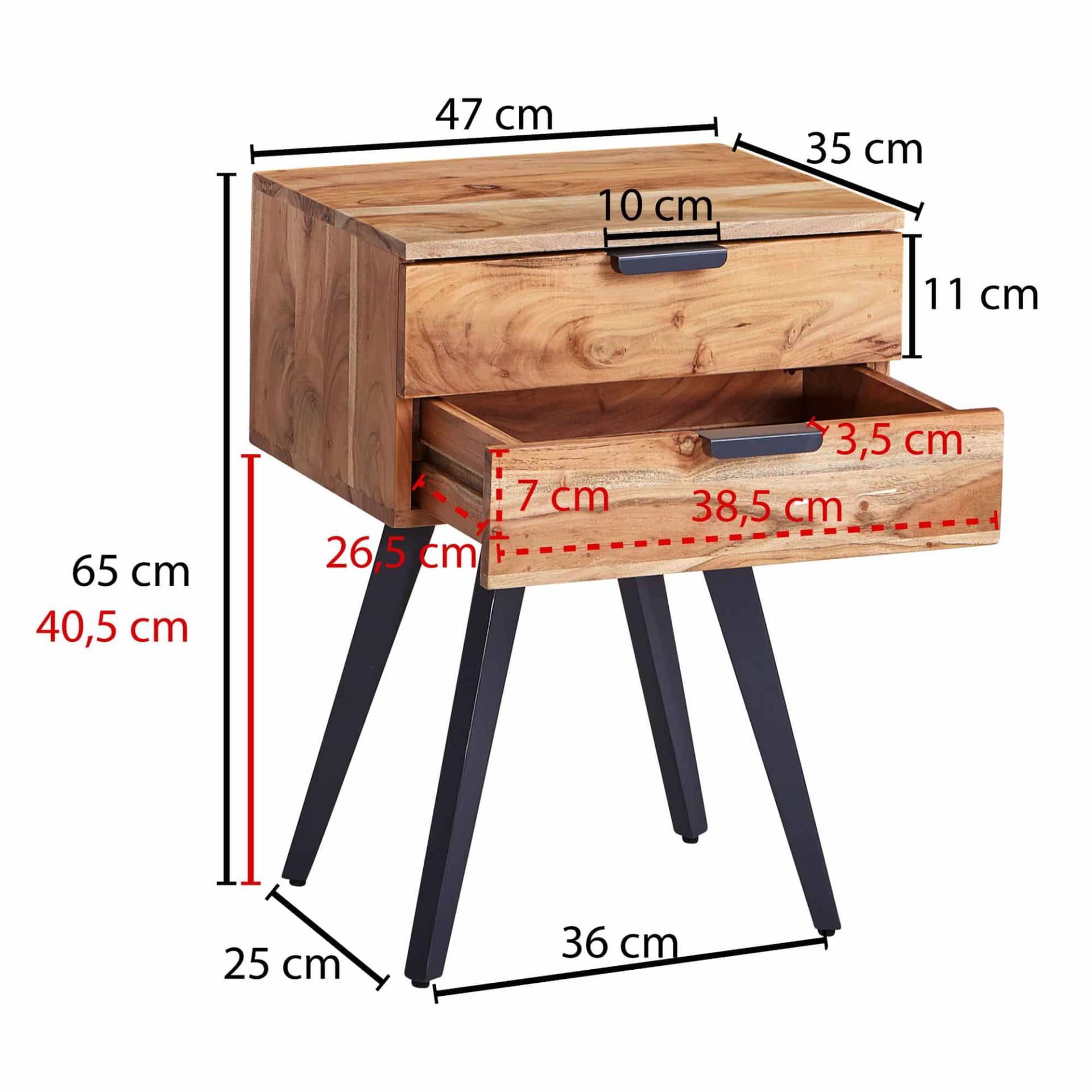 Nachtkonsole 47 x 65 x 35 cm Akazie Massivholz Nachttisch Boxspringbett Nachtkonsole 47 x 65 x 35 cm Akazie Massivholz Nachttisch Boxspringbett von Wohnling